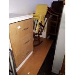 Furniture comprising two tables, three bedside cabinets, two plastic chairs, two office chairs, a