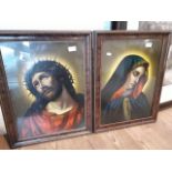A pair of religious prints, Jesus & Mary, 50cm x 37cm, framed and glazed.