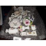 A basket of bone china miniature including Aynsley, Coalport etc.