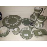 15 pieces green Wedgwood Jasperware