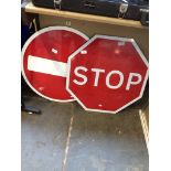 A STOP sign and no entry sign.