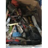 A box of tools to include oilers, brushes, etc