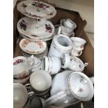 A box of mixed china including Colclough, Queen Anne and Polish teaware