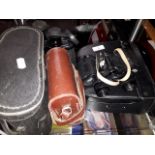 Carl Zeiss Jena Jenoptem 8 X 30 W binoculars in leather case, Carl Veitch binoculars in case and a