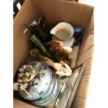 A box of mixed china, glassware, treen etc