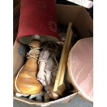 A large box of mixed lamps, pictures, dolls, dvds etc.