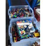 Two large crates (approx 12.5kg) of Lego and Lego superheroes book set (10).