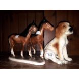 A Hertwig ceramic horses and a dog