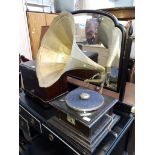 A HMV table gramophone with brass horn