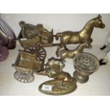 Various brassware including smokers stand horse and carriages etc