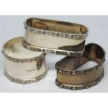 A set of three matched silver serviette rings, Adie Brothers, Birmingham 1940 & 1961(2), wt. 3oz.