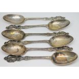 A set of six late Victorian hallmarked silver teaspoons, wt. 3oz.