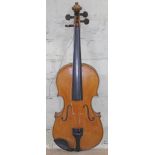 A violin, bearing Francesco Ruggiere label, length of back 37cm, with hard case and bow. Condition -