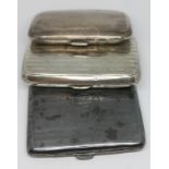 A group of three hallmarked silver cigarette case, various dates and makers, gross wt. 7oz.