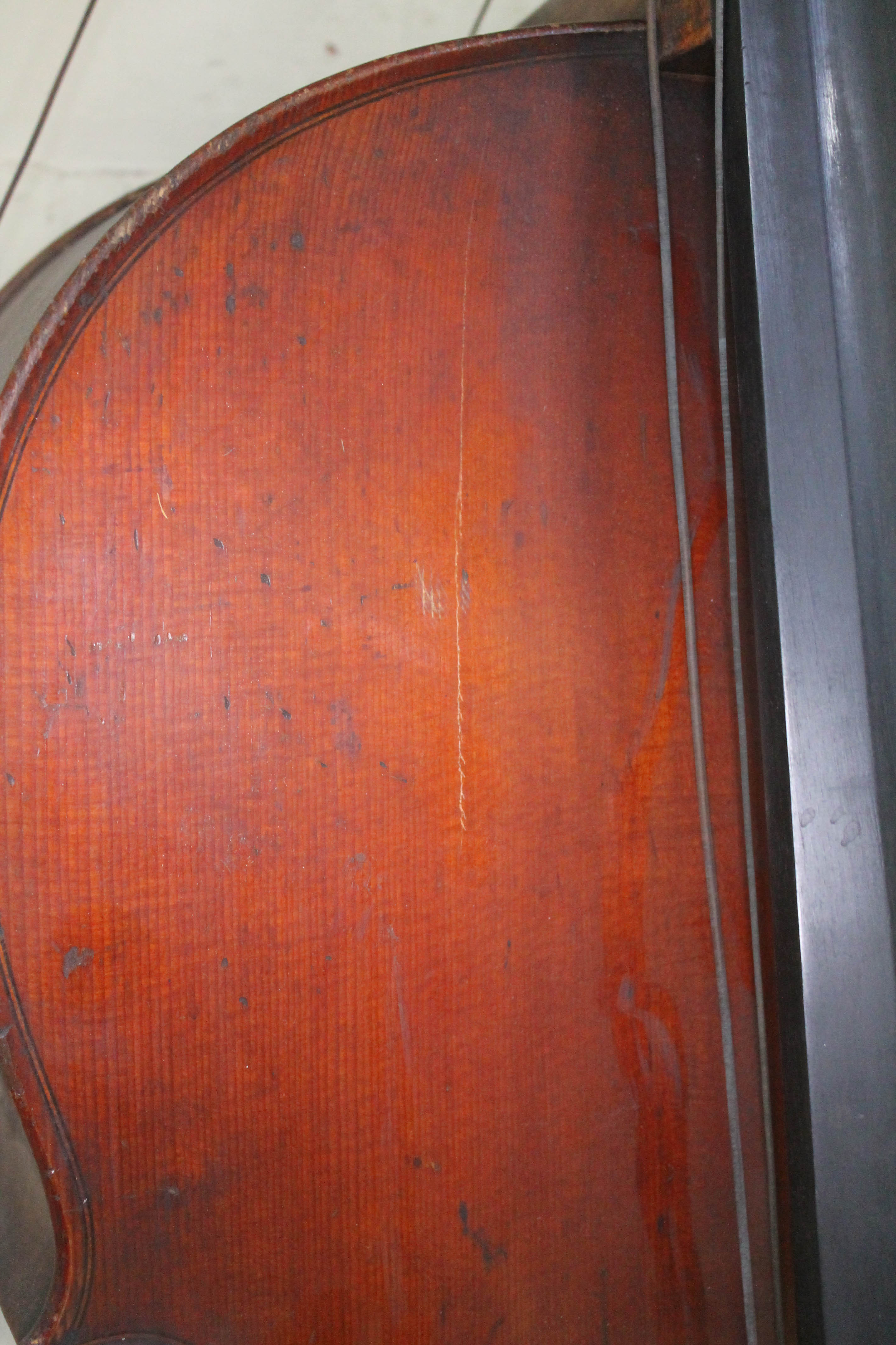 An antique cello, two piece flame maple back and sides, spruce top, length of back 79cm. Condition - - Image 10 of 29