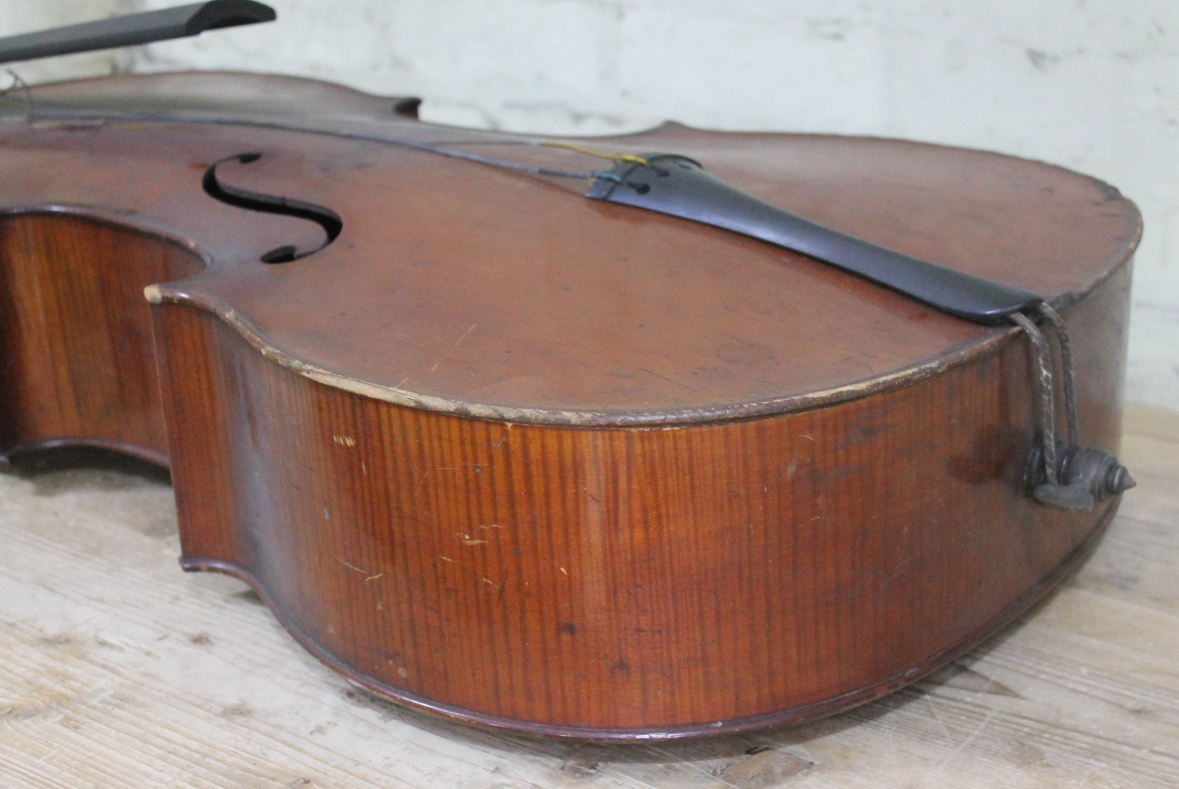 An antique cello, two piece flame maple back and sides, spruce top, length of back 79cm. Condition - - Image 7 of 29