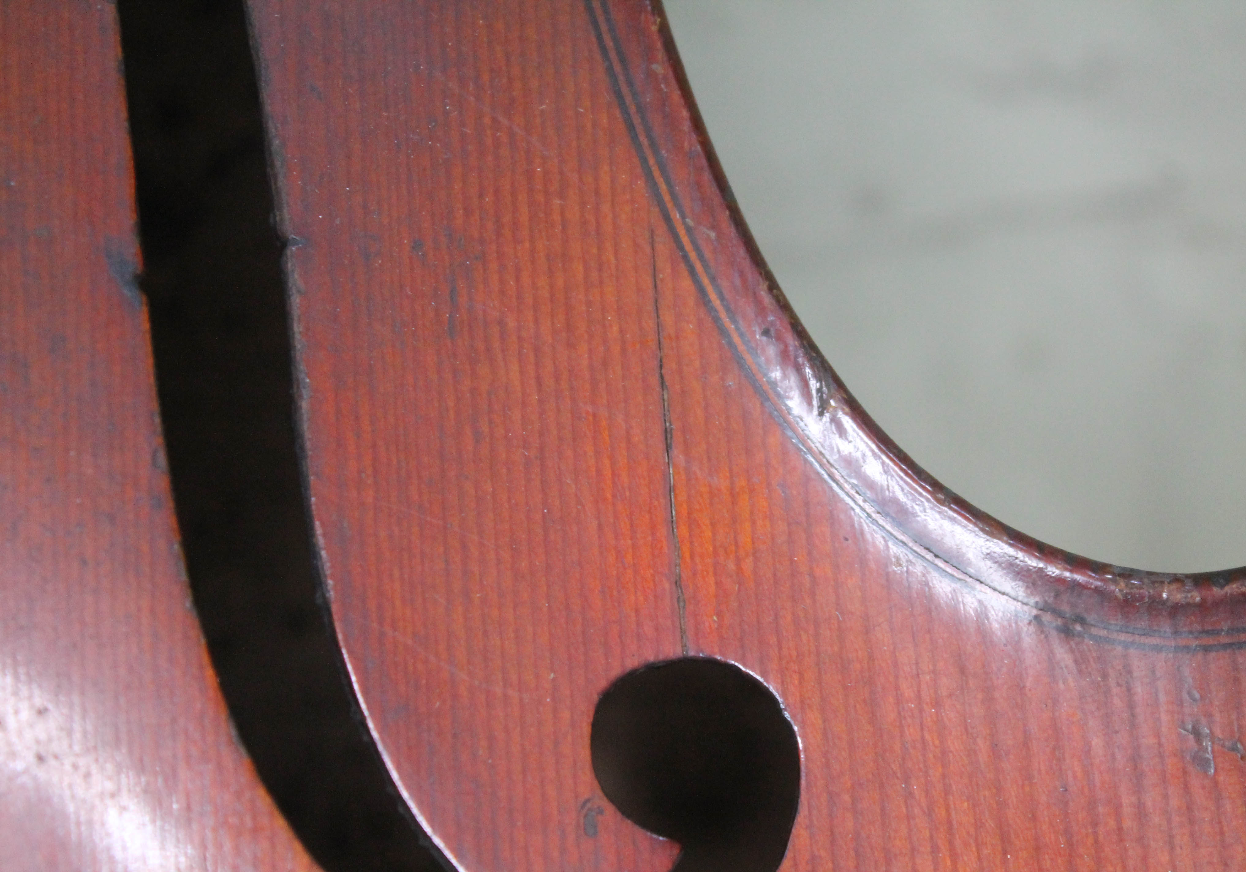 An antique cello, two piece flame maple back and sides, spruce top, length of back 79cm. Condition - - Image 11 of 29