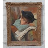 Nino Salvadori Esposito, young boy reading, oil on canvas, 29cm x 39cm, signed lower right, framed.