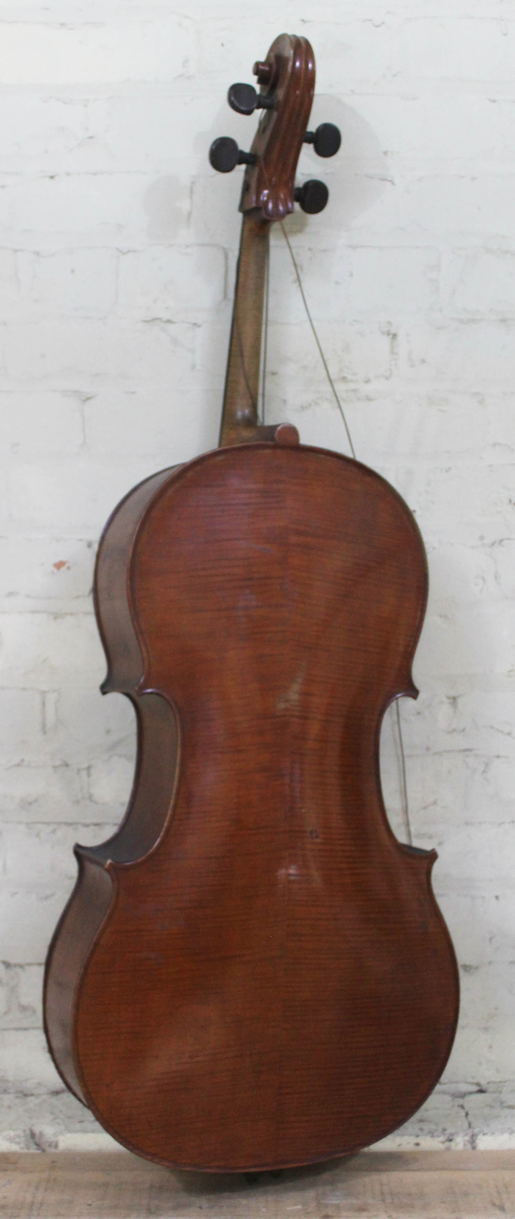 An antique cello, two piece flame maple back and sides, spruce top, length of back 79cm. Condition - - Image 9 of 29