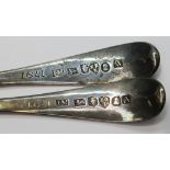 A pair of Georgian provincial silver spoons, John Mitchison, Newcastle 1791, length 23.5cm, wt. 4oz.
