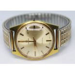 A 1970 gold plated Omega Geneve 135041 manual wind wristwatch, having gold tone signed dial, hands