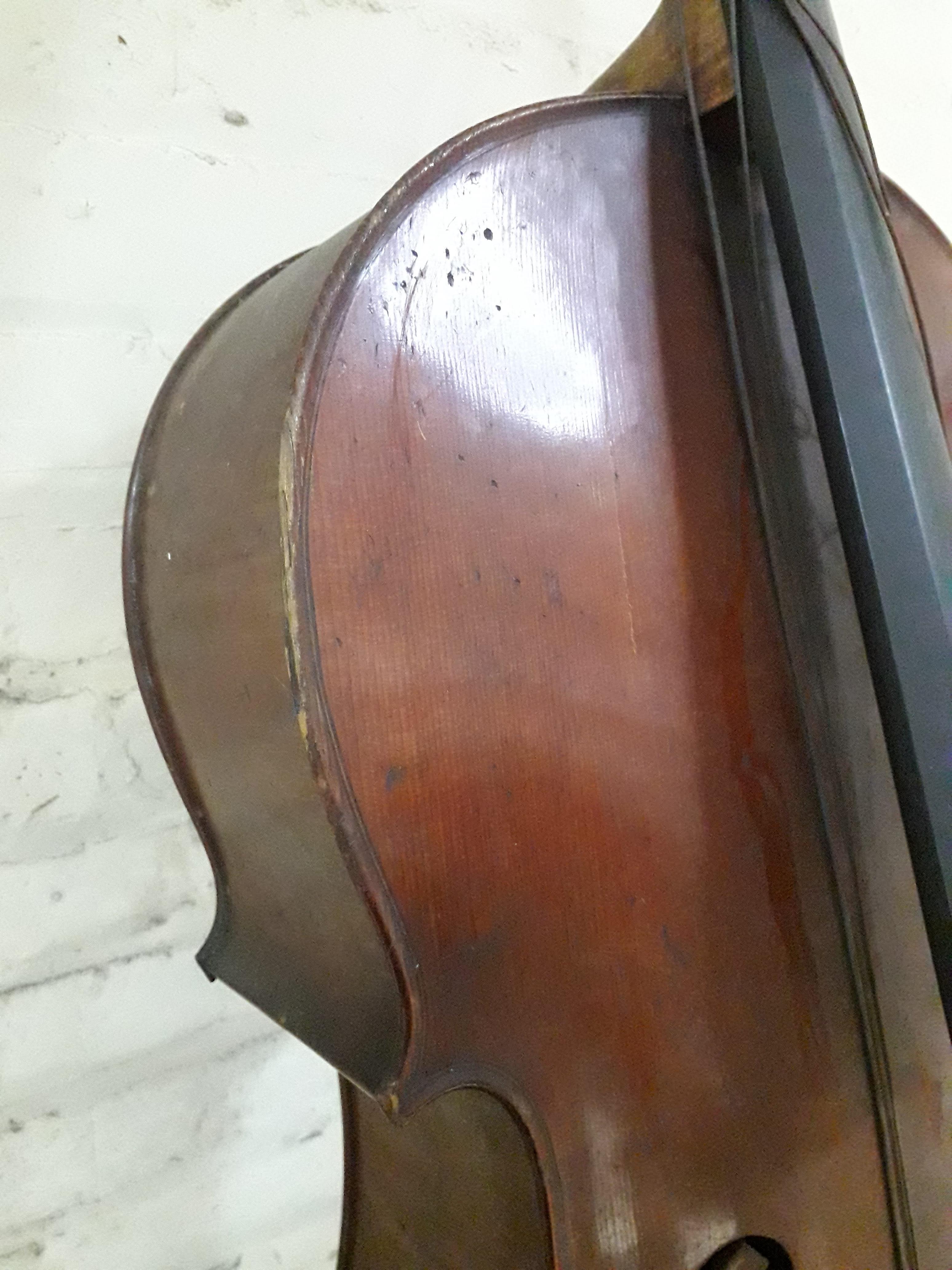 An antique cello, two piece flame maple back and sides, spruce top, length of back 79cm. Condition - - Image 22 of 29