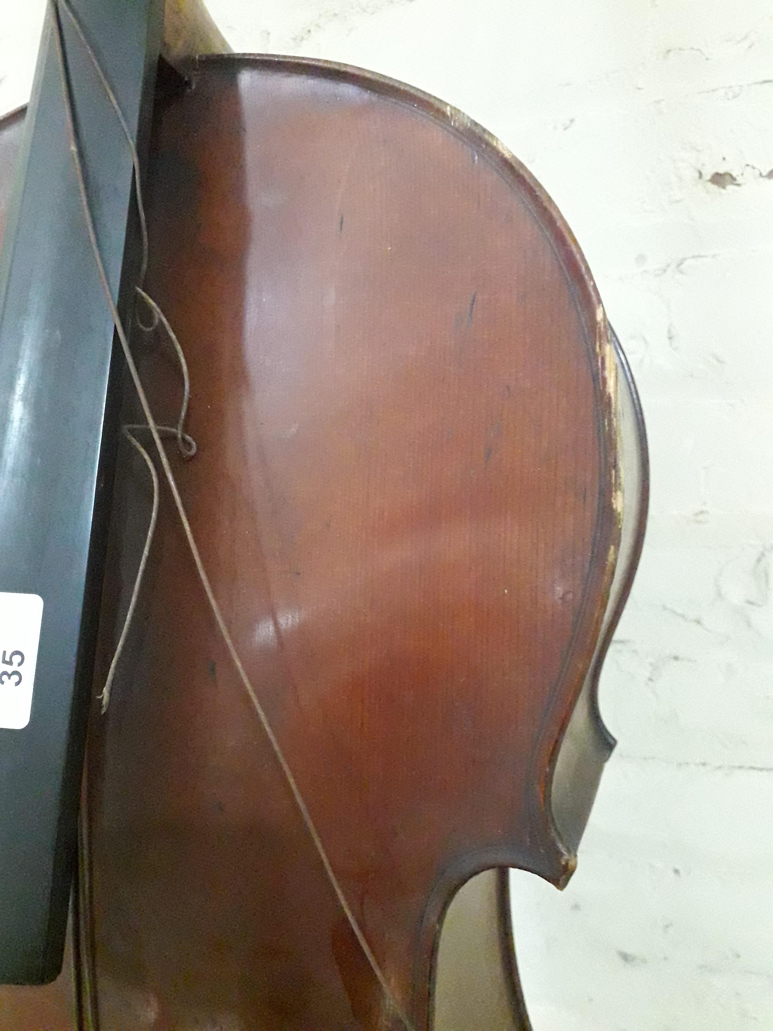 An antique cello, two piece flame maple back and sides, spruce top, length of back 79cm. Condition - - Image 21 of 29