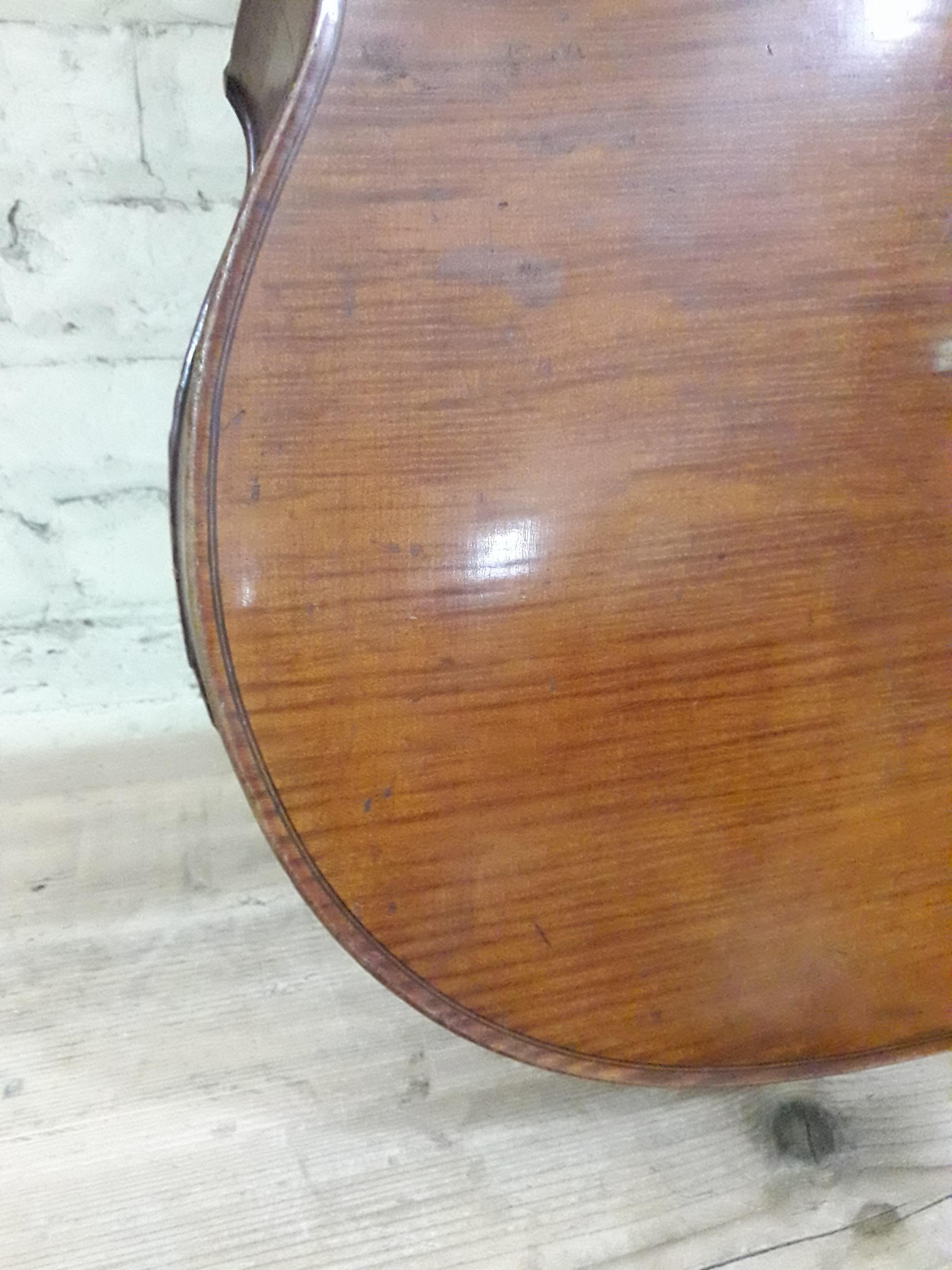 An antique cello, two piece flame maple back and sides, spruce top, length of back 79cm. Condition - - Image 28 of 29