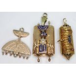A group of three yellow metal Jewish pendants/charms, gross wt. 13.68g.
