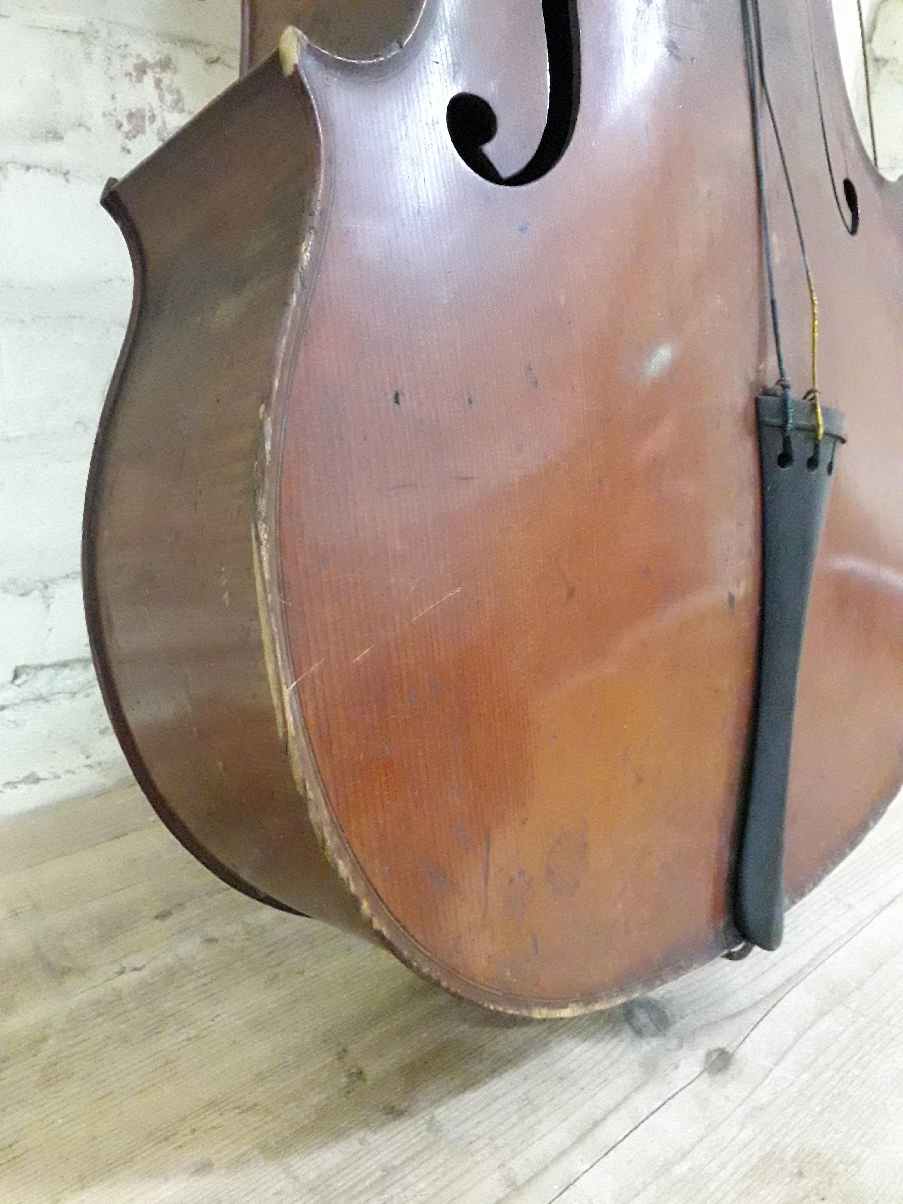 An antique cello, two piece flame maple back and sides, spruce top, length of back 79cm. Condition - - Image 23 of 29