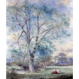 John Steeple (1846-1887), children sat under tree, watercolour, 16cm x 24cm, signed lower left,