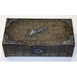 A hallmarked silver mounted croc leather effect bridge box by Finnigan's, Manchester, length 20cm.
