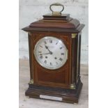An early 20th century inlaid mahogany bracket clock, the steel dial with Roman Numerals signed '