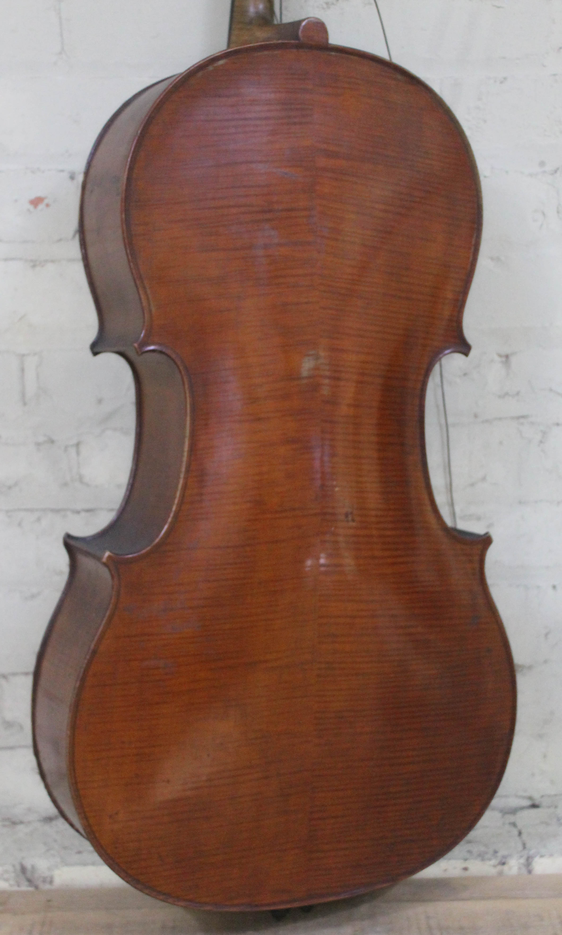 An antique cello, two piece flame maple back and sides, spruce top, length of back 79cm. Condition - - Image 8 of 29