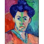 James Lawrence Isherwood (1917-1989), Portrait with a Green Stripe after Henri Matisse, oil on