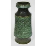 A West German pottery vase in textured green, height 51cm.