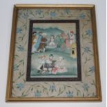 A Persian painting depicting the sacrifice of a goat, within floral border, 22cm x 27cm.
