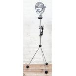 A retro chrome spotlight on atomic style base, height 130cm.