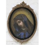 Italian 17th century school, Mater Dolorosa, oil on copper, oval, 20.5cm x 27cm, unsigned, framed,