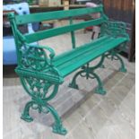 A Victorian cast iron and wooden bench, length 157cm.