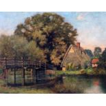 David Mead (1906-1986), "Flatford Bridge River Stour Suffolk", oil on canvas, 48cm x 38cm, signed