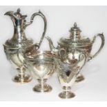 A good quality Victorian silver plated tea and coffee service, coffee pot height 31cm.