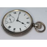 A 1930s hallmarked silver Helvetia pocket watch with white dial, Roman numerals and hands in black