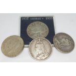 A group of four crowns comprising 1889(2) & 1935(2).
