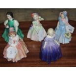 A group of five small Royal Doulton figures - Babie HN 1679, Francine HN 2422, Marie HN 1370, Lily