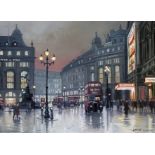 Steven Scholes (b1952), "Piccadilly Circus London 1958", oil on canvas, 38cm x 28cm, modern frame