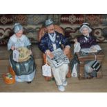 A group of three Royal Doulton figurines - Embroidering HN 2855, Schoolmarm HN 2223, and Taking