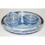 A group of three Whitefriars bubble glass bowls, diameters 27cm, 10cm, & 9cm.