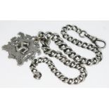 A hallmarked silver Isle of Man fob on chain, length 30cm, wt. 33.40g.