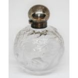 An Edwardian Art Nouveau style glass scent bottle with silver top, John Grinsell & Sons,